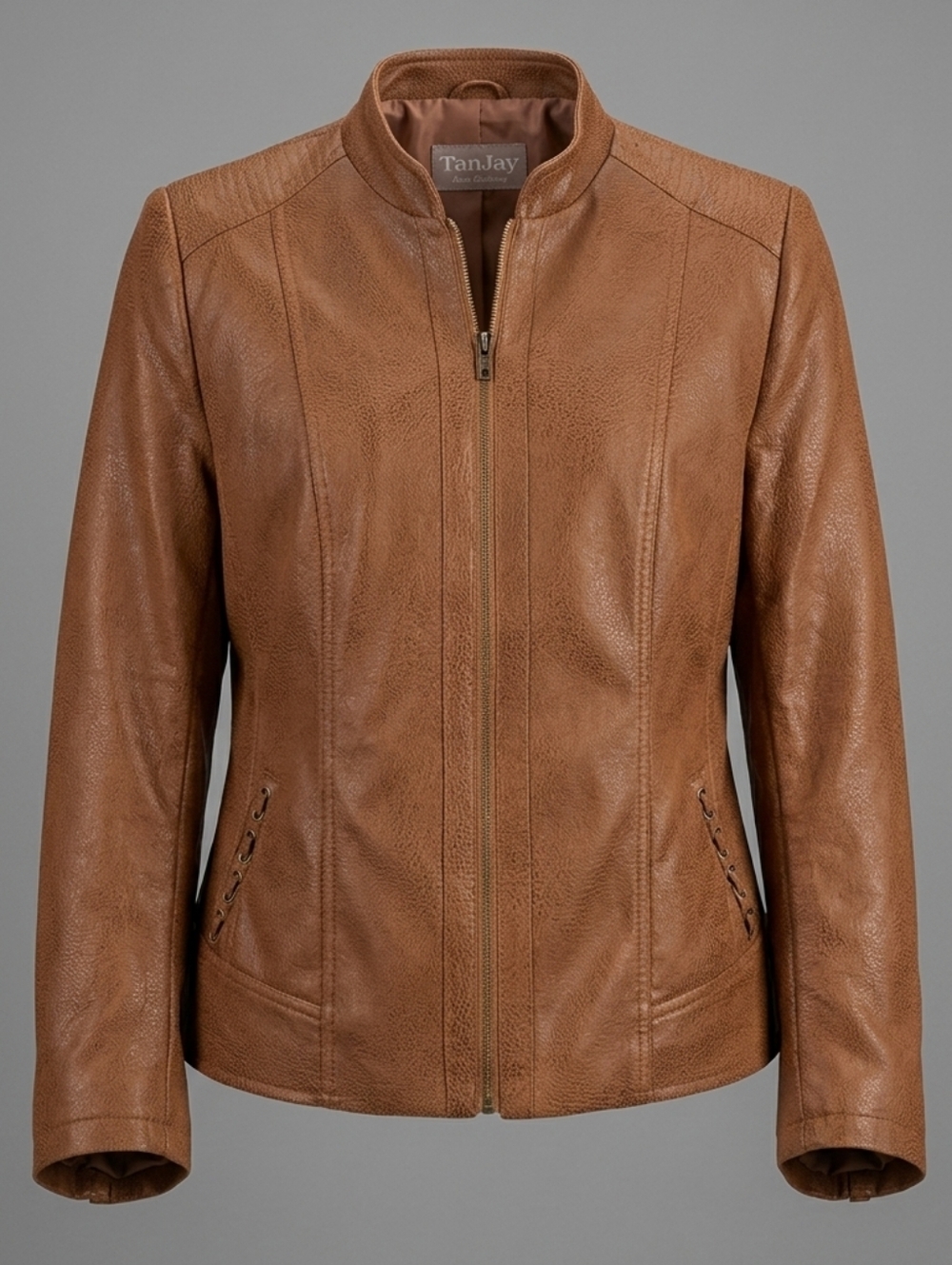TanJay Faux Snakeskin Textured Capsule Women's Brown Zip-Front Jacket Size L